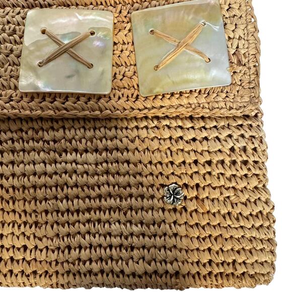 Women’s Shoulder Bag Straw and Mother of Pearl Shell - Picture 3 of 5